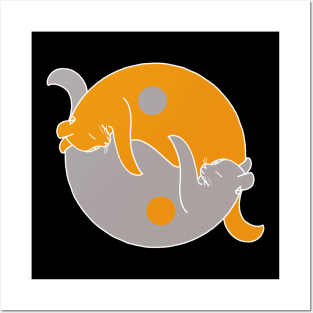 ginger grey yin yang cat Posters and Art